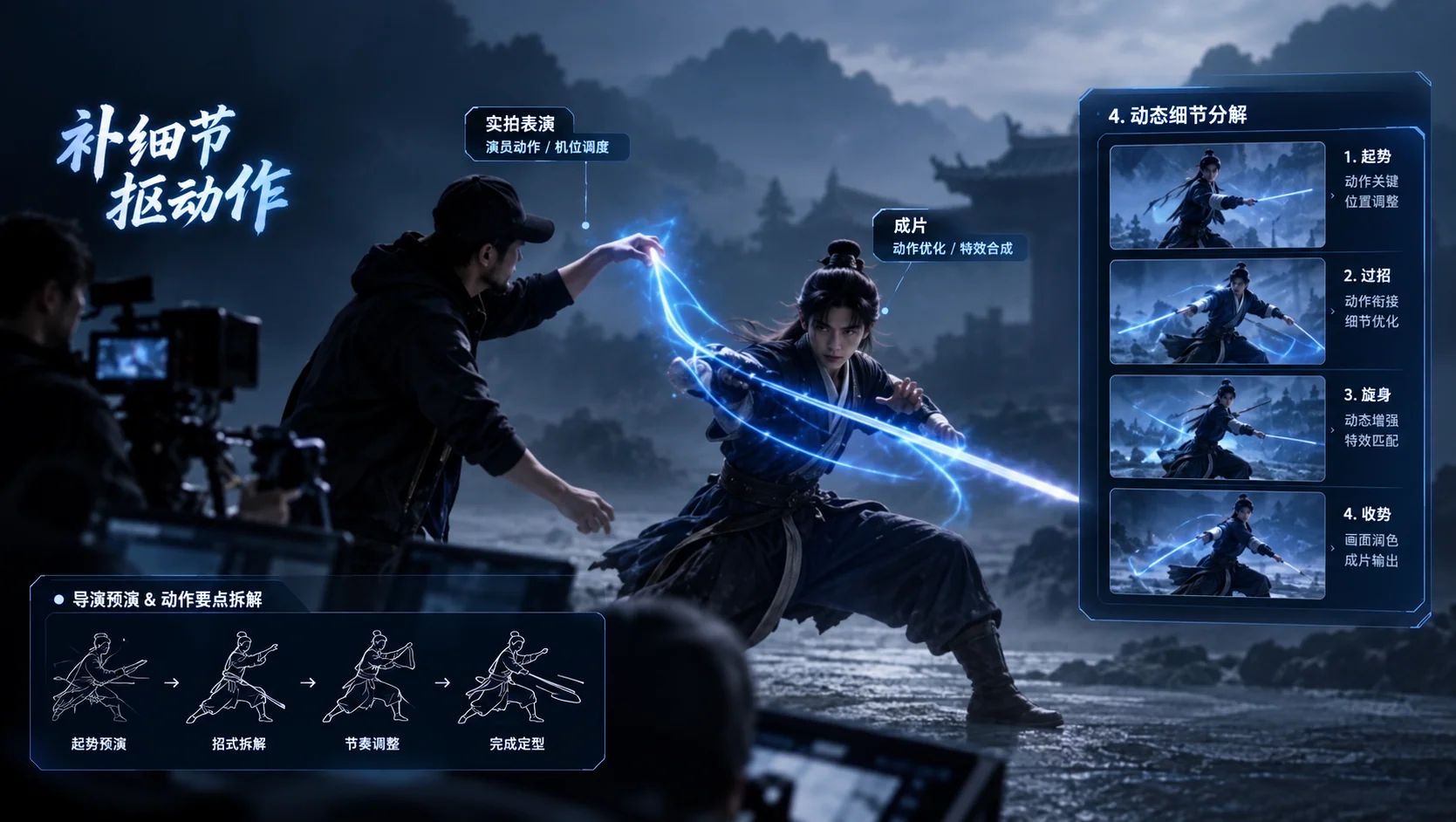 AI武戏动作设计：起势、过招、旋身与收势的动作分镜